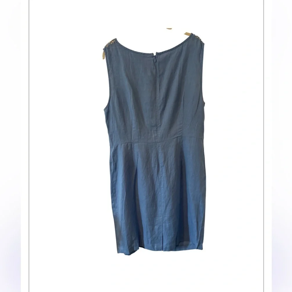 Monsoon Beautiful Blue Linen Summer Classic Crotchet Side Ruched Dress  14